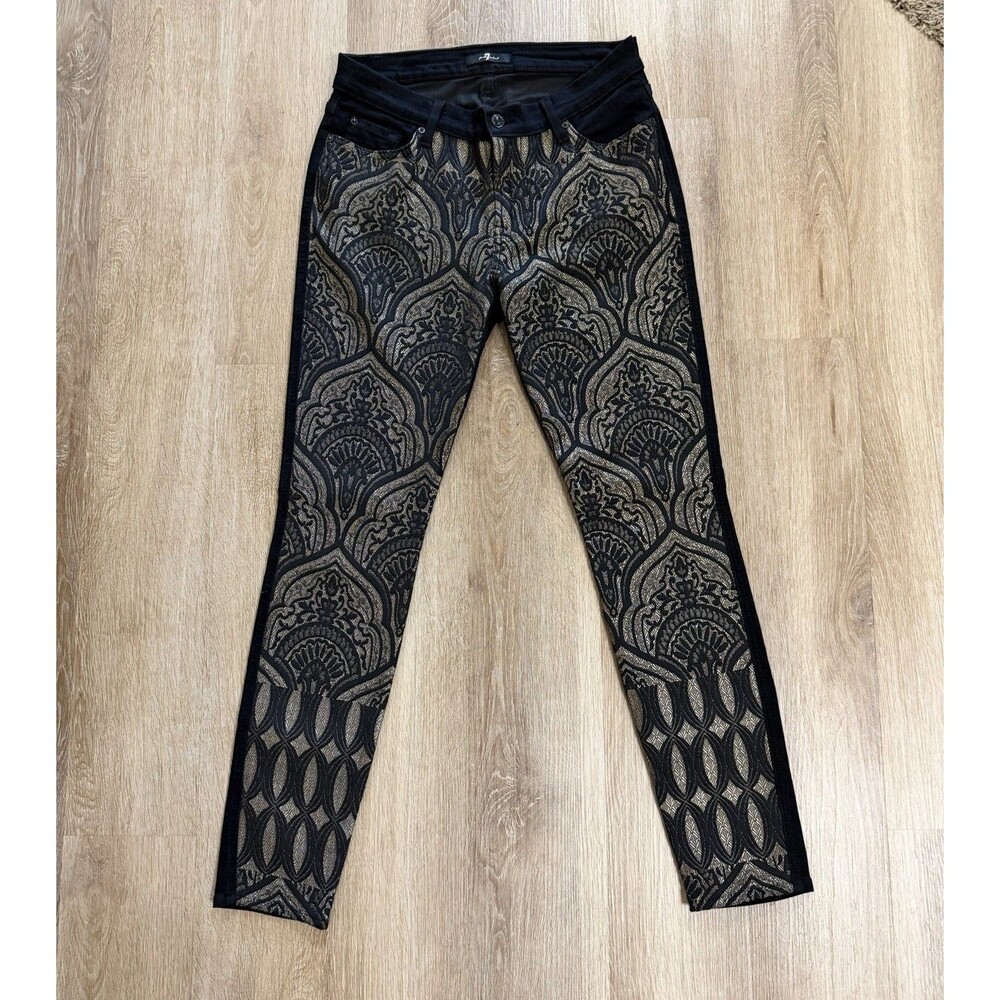 7 For All Mankind Women’s Black And Gold Pace Pattern Skinny Jeans Size 30